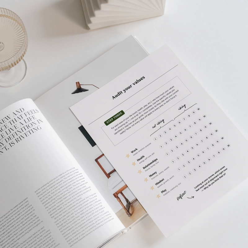 iPad mock-up image showing a page from the core values workbook