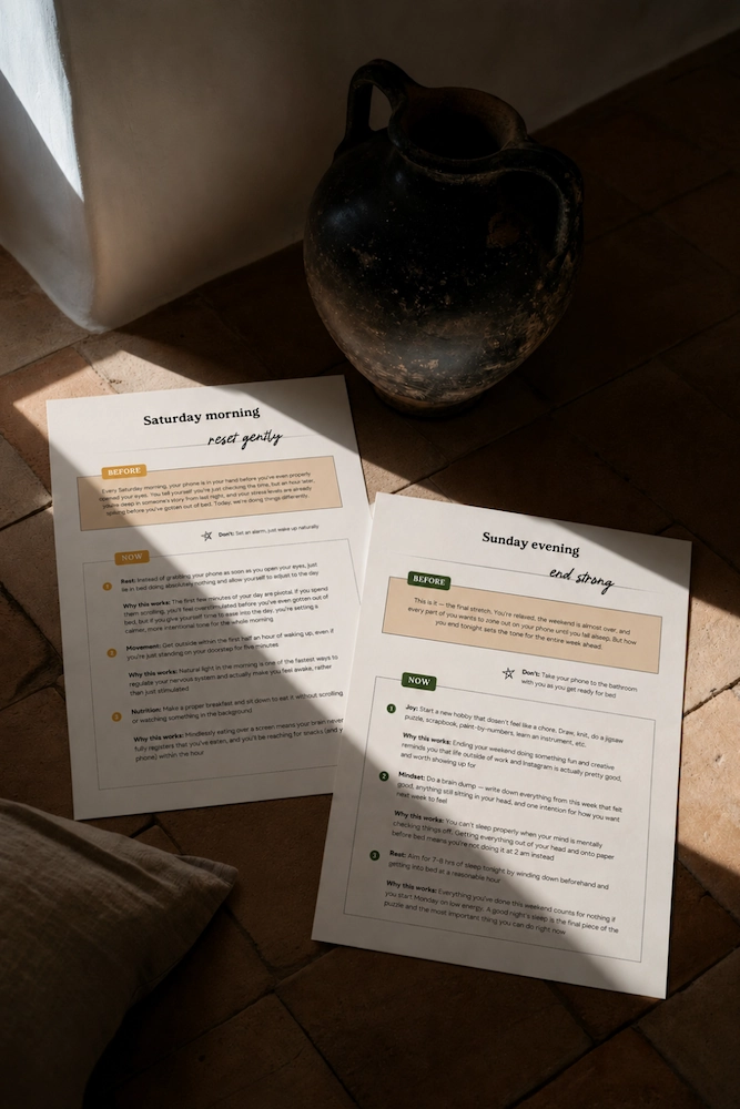 iPad mock-up image showing two pages from the 48-hr glow plan: how to feel better in one weekend.