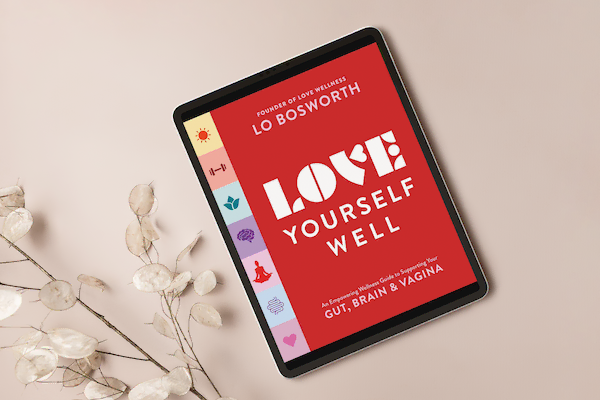 Aesthetic iPad mock-up image of the e-book version cover of the wellness book, Love Yourself Well by Lo Bosworth, founder of Love Wellness.