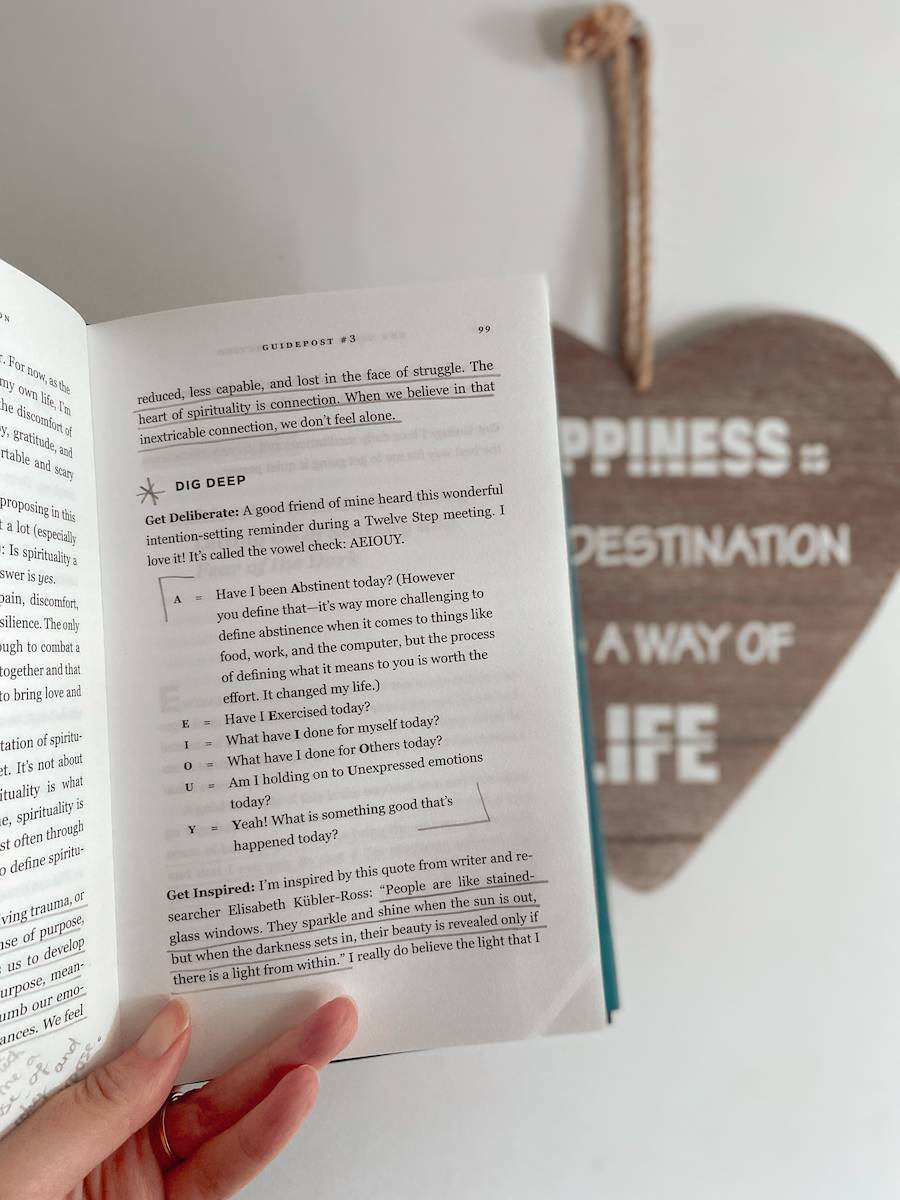Page 99 from The Gifts of Imperfection telling us to dig deep and set intentions. 